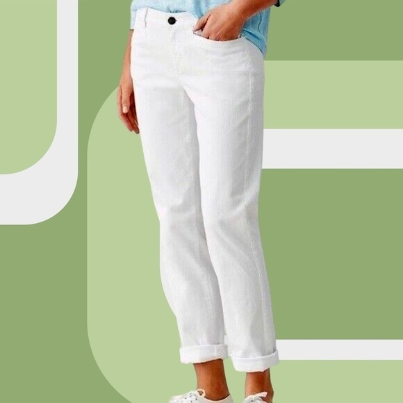 J. Jill Jeans Straight Leg Boyfriend Rolled hem 5 Pocket Dungaree Style White - Picture 7 of 9